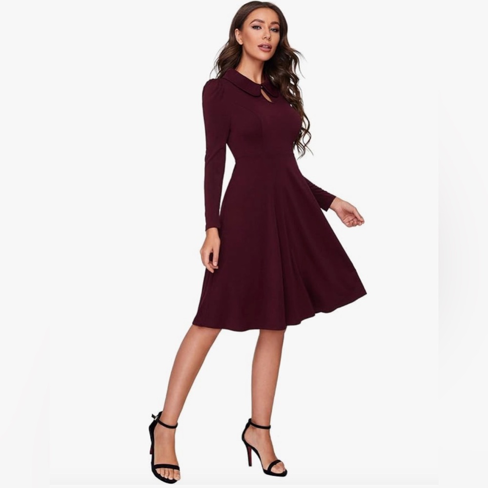 50s style Collared Long Sleeve Fit and Flare Swing Party Dress - NWOT